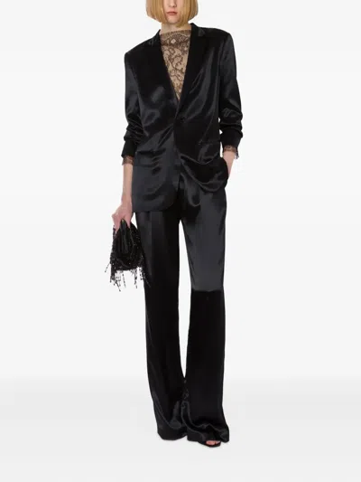 Alberta Ferretti Satin Blazer In Black