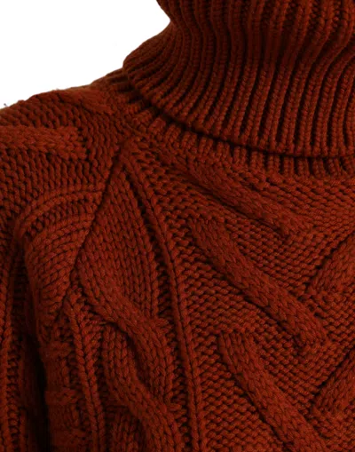 Dolce & Gabbana Brown Wool Knit Turtleneck Pullover Sweater In Red