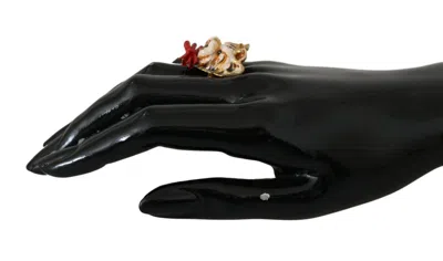 Dolce & Gabbana Gold Brass Resin Beige Dog Pet Branded Accessory Ring In Gold