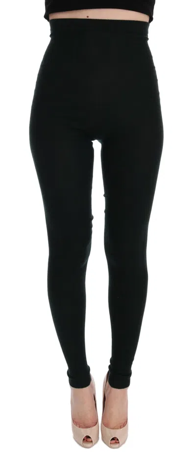 Dolce & Gabbana Green Wool Stretch Tights In Black