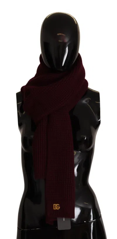 Dolce & Gabbana Dark Red Cashmere Logo Wrap Shawl Knitted Scarf In Burgundy