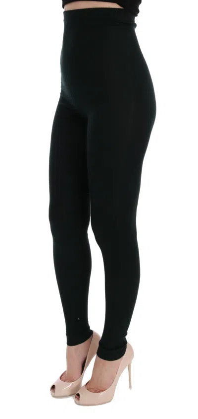 Dolce & Gabbana Green Wool Stretch Tights In Black