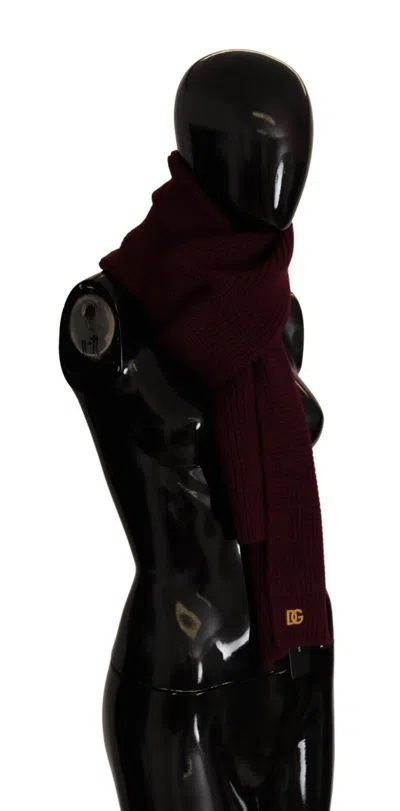 Dolce & Gabbana Dark Red Cashmere Logo Wrap Shawl Knitted Scarf In Burgundy