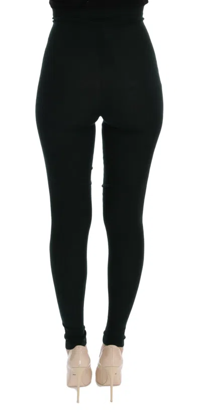 Dolce & Gabbana Green Wool Stretch Tights In Black