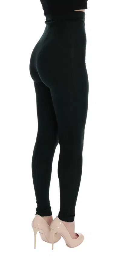 Dolce & Gabbana Green Wool Stretch Tights In Black