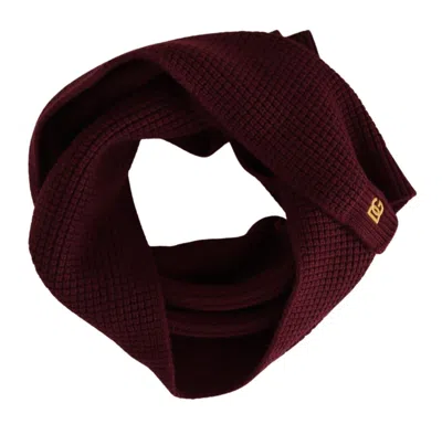 Dolce & Gabbana Dark Red Cashmere Logo Wrap Shawl Knitted Scarf In Burgundy
