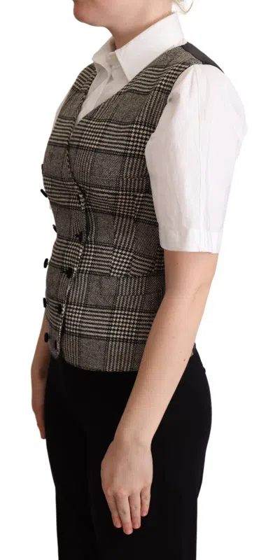 Dolce & Gabbana Gray Checkered Sleeveless Waistcoat Vest In Gray