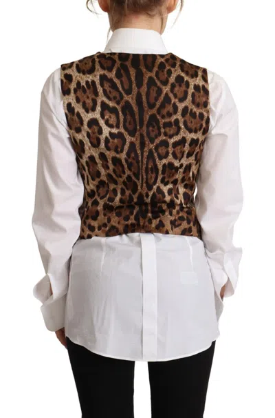 Dolce & Gabbana Brown Checkered Leopard V-neck Sleeveless Vest Top In Brown