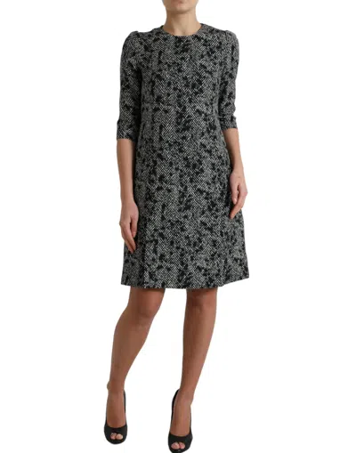 Dolce & Gabbana Black Chevron Polyester Shift Mini Dress In Black