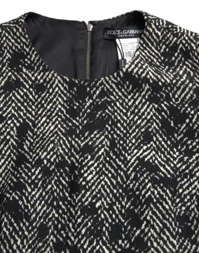 Dolce & Gabbana Black Chevron Polyester Shift Mini Dress In Black