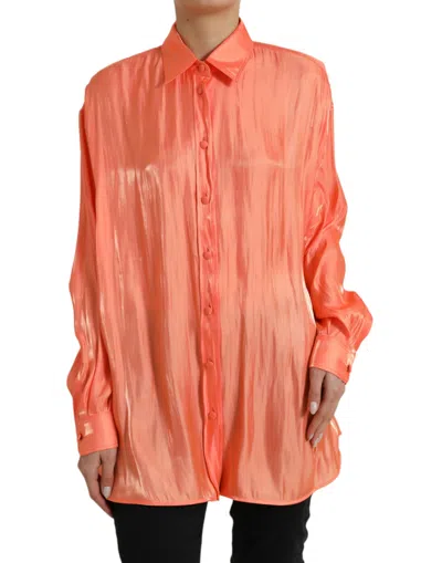 Dolce & Gabbana Peach Long Sleeve Button Down Blouse Top In Orange