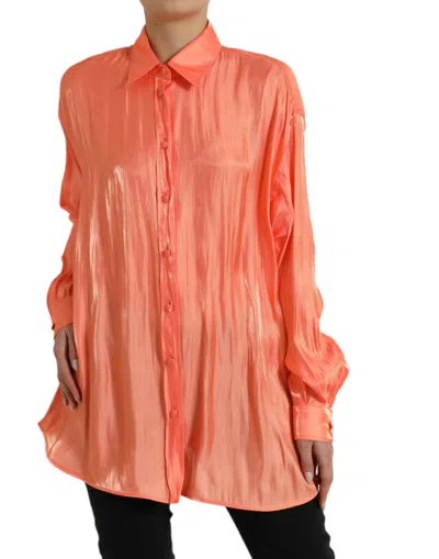 Dolce & Gabbana Peach Long Sleeve Button Down Blouse Top In Orange