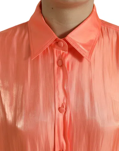 Dolce & Gabbana Peach Long Sleeve Button Down Blouse Top In Orange