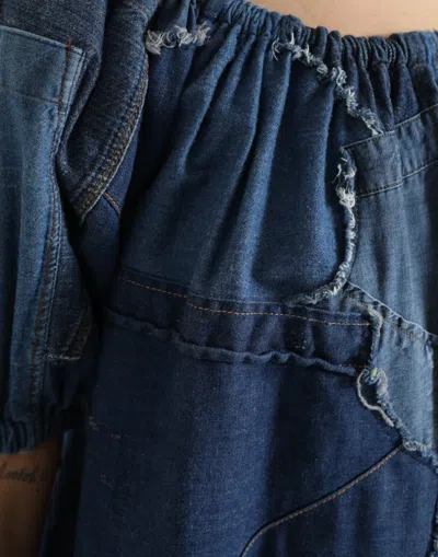 Dolce & Gabbana Blue Patchwork Short Sleeves Denim Blouse Top In Blue