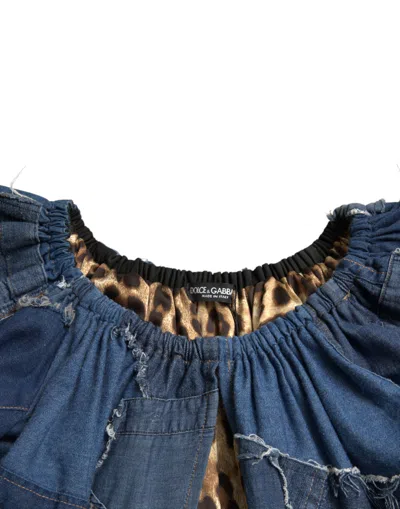 Dolce & Gabbana Blue Patchwork Short Sleeves Denim Blouse Top In Blue