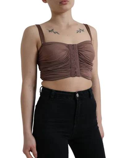 Dolce & Gabbana Elegant Cropped Silk Blend Top In Brown
