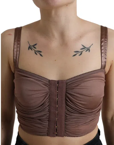 Dolce & Gabbana Elegant Cropped Silk Blend Top In Brown