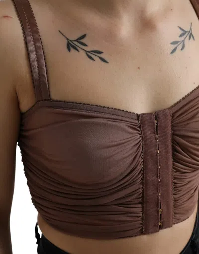 Dolce & Gabbana Elegant Cropped Silk Blend Top In Brown