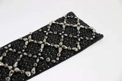 Dolce & Gabbana Black Leather Crystal Beaded Finger Free Gloves In Black