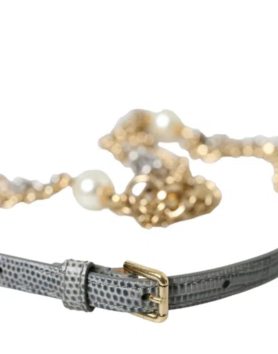 Dolce & Gabbana Blue Braided Gold Brass Chain Waist Belt In Gold