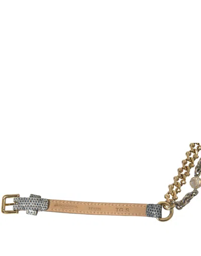 Dolce & Gabbana Blue Braided Gold Brass Chain Waist Belt In Gold