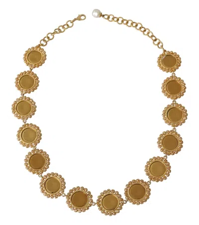 Dolce & Gabbana Red Purple Crystal Floral Chain Statement Gold Brass Necklace In Gold