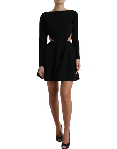 Dolce & Gabbana Black Viscose Cut Out A-line Long Sleeves Mini Dress In Black