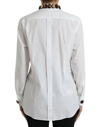 Dolce & Gabbana White Cotton Crystals Embellished Shirt Top In White