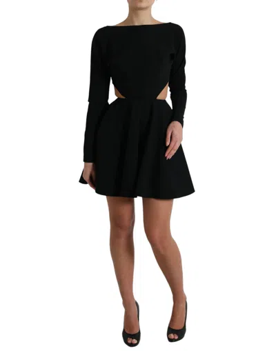 Dolce & Gabbana Black Viscose Cut Out A-line Long Sleeves Mini Dress In Black