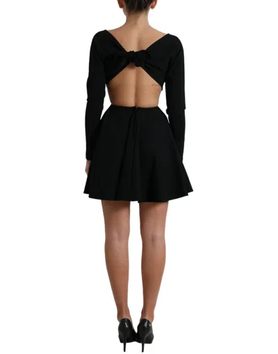 Dolce & Gabbana Black Viscose Cut Out A-line Long Sleeves Mini Dress In Black