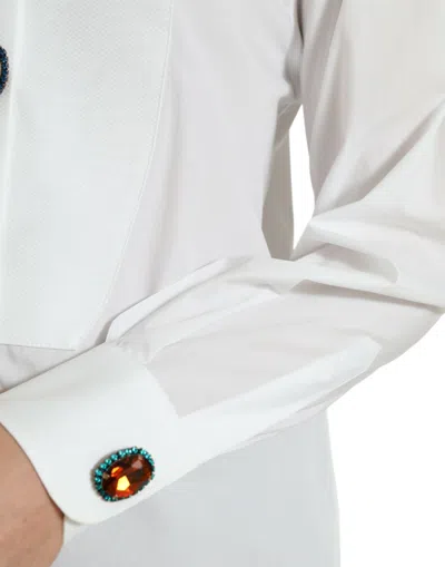 Dolce & Gabbana White Cotton Crystals Embellished Shirt Top In White