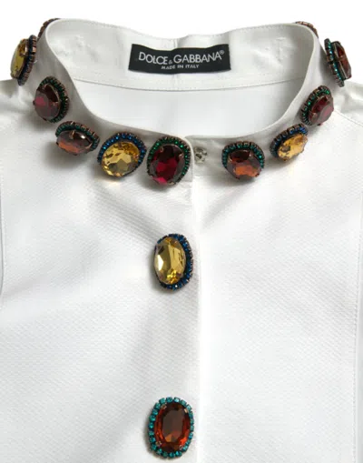 Dolce & Gabbana White Cotton Crystals Embellished Shirt Top In White