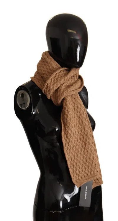 Dolce & Gabbana Dark Brown Wrap Shawl Knitted Camel Scarf In Brown