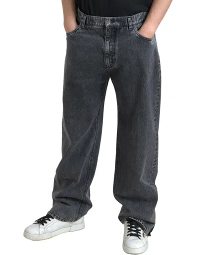 Dolce & Gabbana Dark Gray Cotton Straight Fit Men Denim Jeans In Black