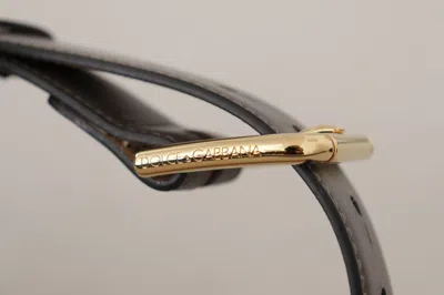 Dolce & Gabbana Gray Calfskin Leather Gold Metal Logo Buckle Belt