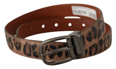 Dolce & Gabbana Brown Leopard Embossed Leather Buckle Belt In Brown