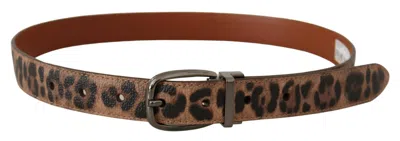 Dolce & Gabbana Brown Leopard Embossed Leather Buckle Belt In Brown