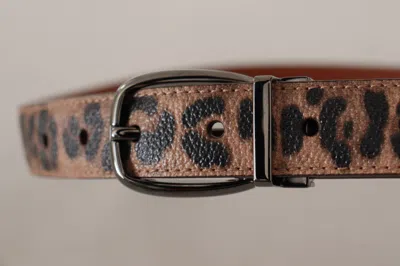 Dolce & Gabbana Brown Leopard Embossed Leather Buckle Belt In Brown