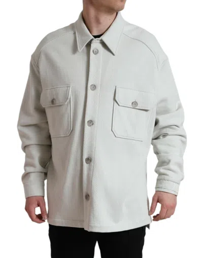 Dolce & Gabbana Grey Cotton Button Down Collared Coat Jacket In Neutral