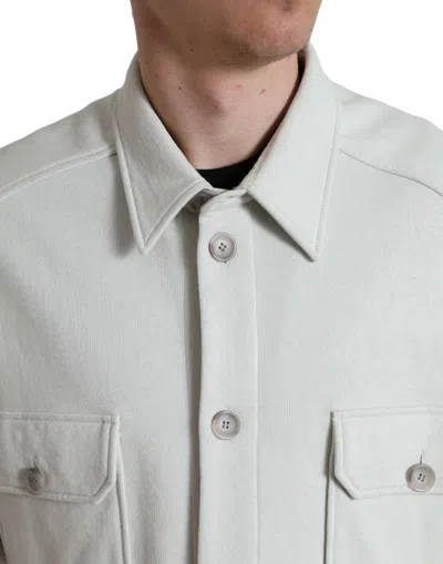 Dolce & Gabbana Grey Cotton Button Down Collared Coat Jacket In Neutral