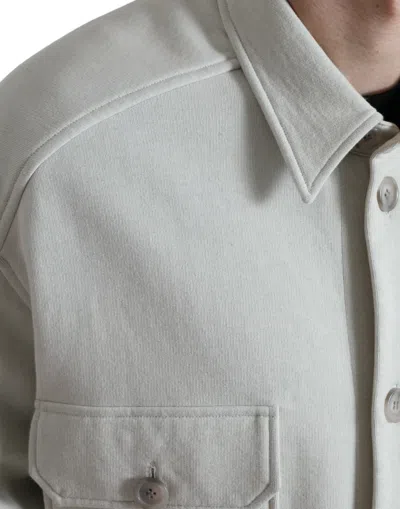 Dolce & Gabbana Grey Cotton Button Down Collared Coat Jacket In Neutral