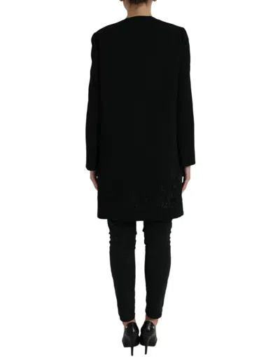 Dolce & Gabbana Elegant Floral Buttoned Wool Trench Coat In Black
