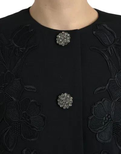 Dolce & Gabbana Elegant Floral Buttoned Wool Trench Coat In Black