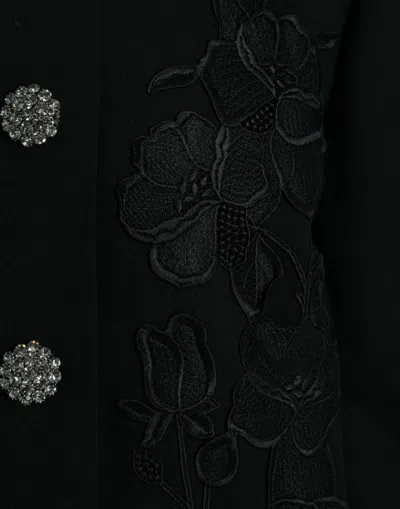 Dolce & Gabbana Elegant Floral Buttoned Wool Trench Coat In Black