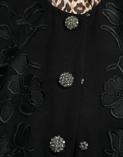 Dolce & Gabbana Elegant Floral Buttoned Wool Trench Coat In Black