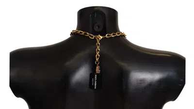 Dolce & Gabbana Gold Brass Crystal Purple Pink Pearl Pendants Necklace In Multi