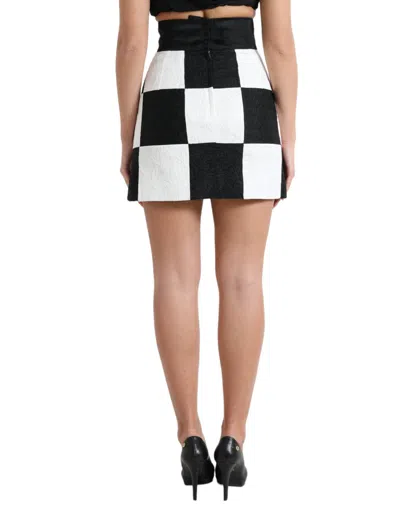 Dolce & Gabbana Black White Floral Brocade High Waist Skirt In Black