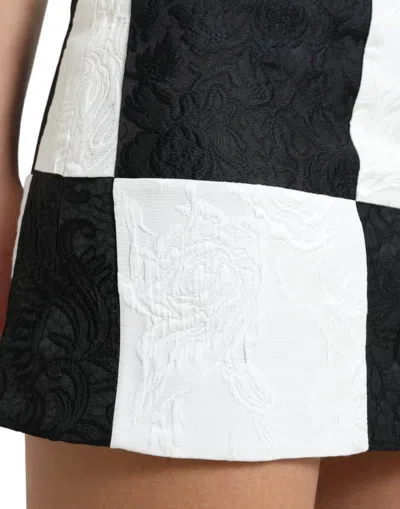Dolce & Gabbana Black White Floral Brocade High Waist Skirt In Black