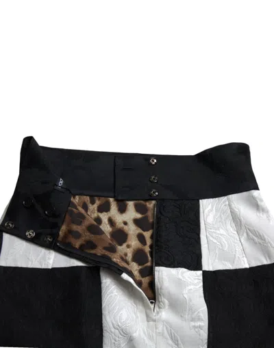 Dolce & Gabbana Black White Floral Brocade High Waist Skirt In Black