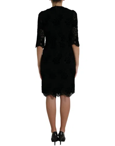 Dolce & Gabbana Black Floral Lace Cotton Bodycon Dress In Black